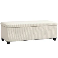 HOMCOM Banc de rangement bout de lit en velours côtelé avec couvercle, pour salon, chambre, entrée, 112 x 42 x 40 cm, beige(m-10)