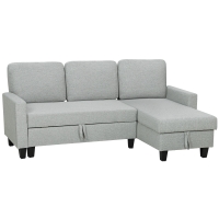 HOMCOM Sofá Cama Chaise Longue de 3 Plazas Chaise Longue Reversible Ambos Lados con Almacenaje con Fundas Removibles Gris