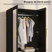 HOMCOM Armario Ropero con Espejo 2 Puertas y 2 Cajones Relieve de Diamante Barra para Colgar 80x50x180 cm Negro(m-7)