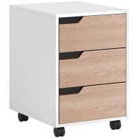 HOMCOM Caisson bureau mobile, meuble rangement bureau sur roulettes, 3 tiroirs, 40x50x57,5cm, blanc et chêne(m-11)