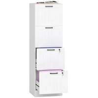 HOMCOM Mueble Archivador con 4 Cajones Cerraduras Carpetas A4 y Carta 40x40x131 cm Blanco(m-10)