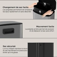 HOMCOM Poubelle cuisine 50L, poubelle à pédale, seau intérieur amovible, couvercle à fermeture douce, 45,1x36,5x62,6cm, gris(m-7)