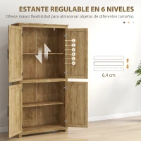 HOMCOM Alacena de Cocina con 4 Puertas de Ratán y Estantes Ajustables Estilo Bohemio Natural 80x33x162,6 cm(m-6)