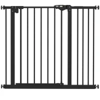PawHut Barrera de Seguridad para Perros 74-94 cm con Extensión Montaje a Presión y Doble Bloqueo Negro(m-1)