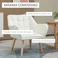 HOMCOM Butaca de Salón Moderna Tapizado en Terciopelo con Asiento Ancho Patas de Madera Sillón Relax para Sala de Estar Crema(m-4)