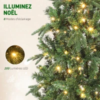 HOMCOM Sapin de Noël artificiel 180 cm, arbre de Noël slim avec 200 lumières 8 modes d'éclairage 605 branches articulées, vert(m-5)