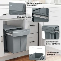 HOMCOM Cubo de Basura bajo Fregadero 2 Contenedores de Reciclaje Extraíble 2 x 20 L Deslizamiento Suave Gris(m-6)