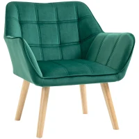 HOMCOM Butaca de Salón Moderna Tapizado en Terciopelo con Asiento Ancho Patas de Madera Sillón Relax para Sala de Estar Verde(m-1)