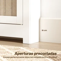 HOMCOM Cubre Radiadores con Puertas Abatibles y Ratán 2 Compartimentos Diseño Bohemio para Salón Dormitorio Blanco(m-7)