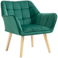 HOMCOM Butaca de Salón Moderna Tapizado en Terciopelo con Asiento Ancho Patas de Madera Sillón Relax para Sala de Estar Verde(m-11)
