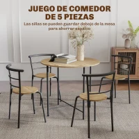 HOMCOM Juego de Mesa y 4 Sillas de Comedor Redonda Estilo Industrial Marco Metálico para Espacios Pequeños Salón Natural(m-4)