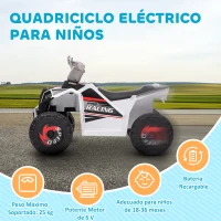 HOMCOM Quad Eléctrico para Niños 6V Quad para Niños de 18-36 Meses con Avance y Retroceso Velocidad de 2,5 km/h Blanco(m-6)