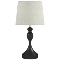 HOMCOM Lámpara de mesa LED 3 temperaturas con USB-A/USB-C y pantalla de lino – Negra(m-1)