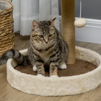 PawHut Árbol Rascador para Gatos Altura 44 cm Torre de Escalada con 2 Camas Poste de Yute, Juguete Colgante Marrón(m-9)
