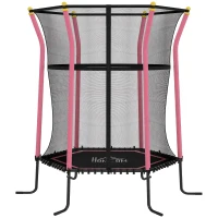 HOMCOM Trampoline pour enfant Ø 1,63 x 1,9 m filet de sécurité porte zippée 6 poteaux rembourrés inclus rose noir(m-11)