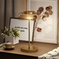 HOMCOM Tischlampe Tischleuchte mit warmem LED-Licht, Metallsockel, bernsteinfarbenem Glasschirm, Ø23 x 40H cm, Gold(m-2)