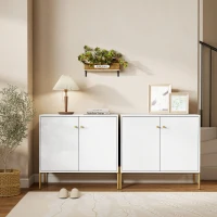HOMCOM Buffet salon, meuble de rangement avec double porte cannelée, étagère réglable, pieds en acier, 80 x 39,1 x 76 cm, blanc(m-8)
