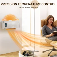 HOMCOM Calefactor Eléctrico Bajo Consumo de Pared 2000W con 3 Modos Pantalla LED Termostato Temporizador y Oscilación Blanco(m-7)