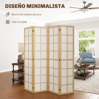 HOMCOM Biombo de 4 Paneles Plegable con Marco de Madera 160x170 cm para Dormitorio Oficina Salón Natural(m-4)