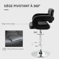 HOMCOM Tabouret de bar pivotant chaise de bar réglable en hauteur avec dossier repose-pieds et accoudoirs 61x50x94-114cm noir(m-5)