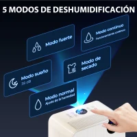 HOMCOM Deshumidificador 12L/día Depósito de Agua 2,1L Pantalla LED Temporizador 24 H Bloqueo Infantil hasta 12-25㎡ Blanco(m-6)