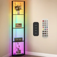 HOMCOM RGB LED Floor Lamp with Shelves, 5-Tier Dimmable Standing Lamp with Adjustable Brightness and Remote Control, Modern Corner Display Shelf Unit for Living Room Bedroom Office, Black(m-10)