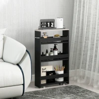 kleankin Carrito Auxiliar con Ruedas de 3 Niveles Carrito de Cocina Estrecho con 3 Estantes Tablero y Asa 48x15x80 cm Negro(m-7)