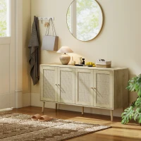 HOMCOM Sideboard mit Geflecht-Türen & verstellbaren Böden, 140 x 40 x 75 cm, Naturholzoptik(m-5)