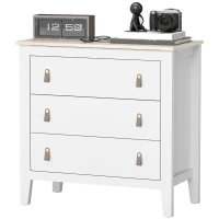 HOMCOM Commode 3 tiroirs meuble de rangement style contemporain avec poignées en polyuréthane, 80 x 40 x 78,5 cm, blanc(m-1)