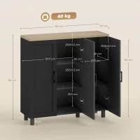 HOMCOM Aparador de Salón con 3 Puertas y Estantes Ajustables para Cocina Comedor Estilo Moderno 90x30x90 cm Negro(m-3)