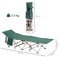 Outsunny Lit de camping pliable, lit de camp cadre en acier sac de transport charge max. 150 kg 190 x 68 x 52 cm vert(m-3)
