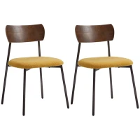 HOMCOM Lot de 2 chaises de salle à manger avec assise effet bouclette, dossier courbé effet bois, intérieur, jaune(m-10)