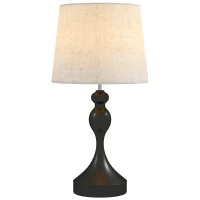 HOMCOM Lampada da Tavolo LED 3 Colori con USB-A+C, Paralume in Lino, Nero(m-6)