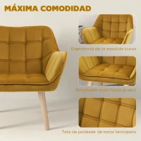 HOMCOM Butaca de Salón Moderna Tapizado en Terciopelo con Asiento Ancho Patas de Madera para Sala de Estar Amarillo(m-4)