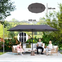 Outsunny Ombrellone Doppio da Giardino 4.6x2.7 m a 12 Stecche con Prese d'Aria e Manovella, Ombrellone per Esterni in Acciaio e Poliestere, Anti UV, Grigio(m-3)
