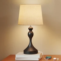 HOMCOM Lampe de table LED 3 températures avec USB-A+C, abat‑jour lin – Noir(m-6)