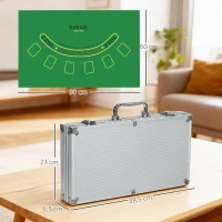 SPORTNOW Mallette de Poker Coffret de Poker Complet, verrouillable, avec 300 jetons 2 Jeux de Cartes 3 boutons 1 Tapis en Feutre(m-3)