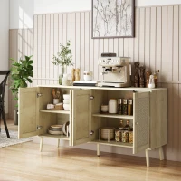 HOMCOM Sideboard mit Geflecht-Türen & verstellbaren Böden, 140 x 40 x 75 cm, Naturholzoptik(m-2)