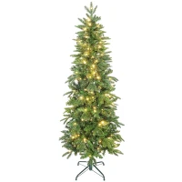 HOMCOM Sapin de Noël artificiel 180 cm, arbre de Noël slim avec 200 lumières 8 modes d'éclairage 605 branches articulées, vert(m-1)