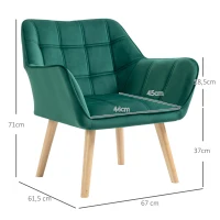 HOMCOM Butaca de Salón Moderna Tapizado en Terciopelo con Asiento Ancho Patas de Madera Sillón Relax para Sala de Estar Verde(m-3)