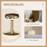 PawHut Árbol Rascador para Gatos Altura 44 cm Torre de Escalada con 2 Camas Poste de Yute, Juguete Colgante Marrón(m-5)