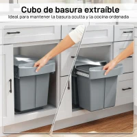 HOMCOM Cubo de Basura bajo Fregadero 2 Contenedores de Reciclaje Extraíble 2 x 20 L Deslizamiento Suave Gris(m-4)