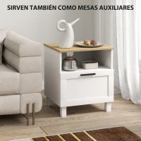 HOMCOM Juego de 2 Mesitas de Noche Mesillas de Noche con Cajón Compartimento Abierto Patas de Madera 45x38x50 cm Blanco(m-6)