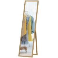 HOMCOM Miroir rectangulaire sur pied miroir de sol pour vestiaire salon salle de bain couloir 40 x 47 x 147 cm naturel(m-1)