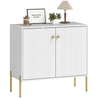 HOMCOM Buffet salon, meuble de rangement avec double porte cannelée, étagère réglable, pieds en acier, 80 x 39,1 x 76 cm, blanc(m-10)