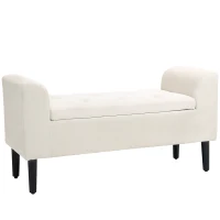 HOMCOM Banc coffre de rangement capitonné avec accoudoirs pour la chambre à coucher, entrée, salon, beige(m-10)