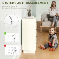 HOMCOM Commode 4 tiroirs moderne, meuble de rangement pour chambre à coucher, salon, entrée, 47 x 29 x 75 cm, crème(m-5)