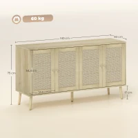 Aparador HOMCOM 140 x 40 x 75 cm — puertas cannage y estante regulable, acabado madera natural(m-3)