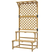 Outsunny 2-Tier Pine Plant Stand with Trellis & Roof — Outdoor Flower Shelf, 75 x 50 x 166 cm, Yellow(m-1)