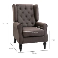 HOMCOM Sillón de Salón con Reposacabezas y Patas de Madera Butaca Carga 160 kg para Dormitorio Oficina Sala de Estar Marrón(m-3)